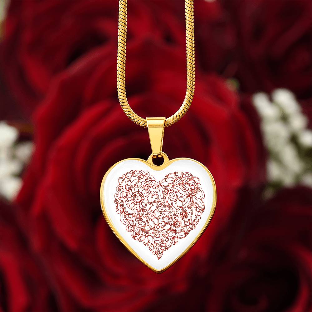 Rich Pink Filigree Floral Heart Pendant