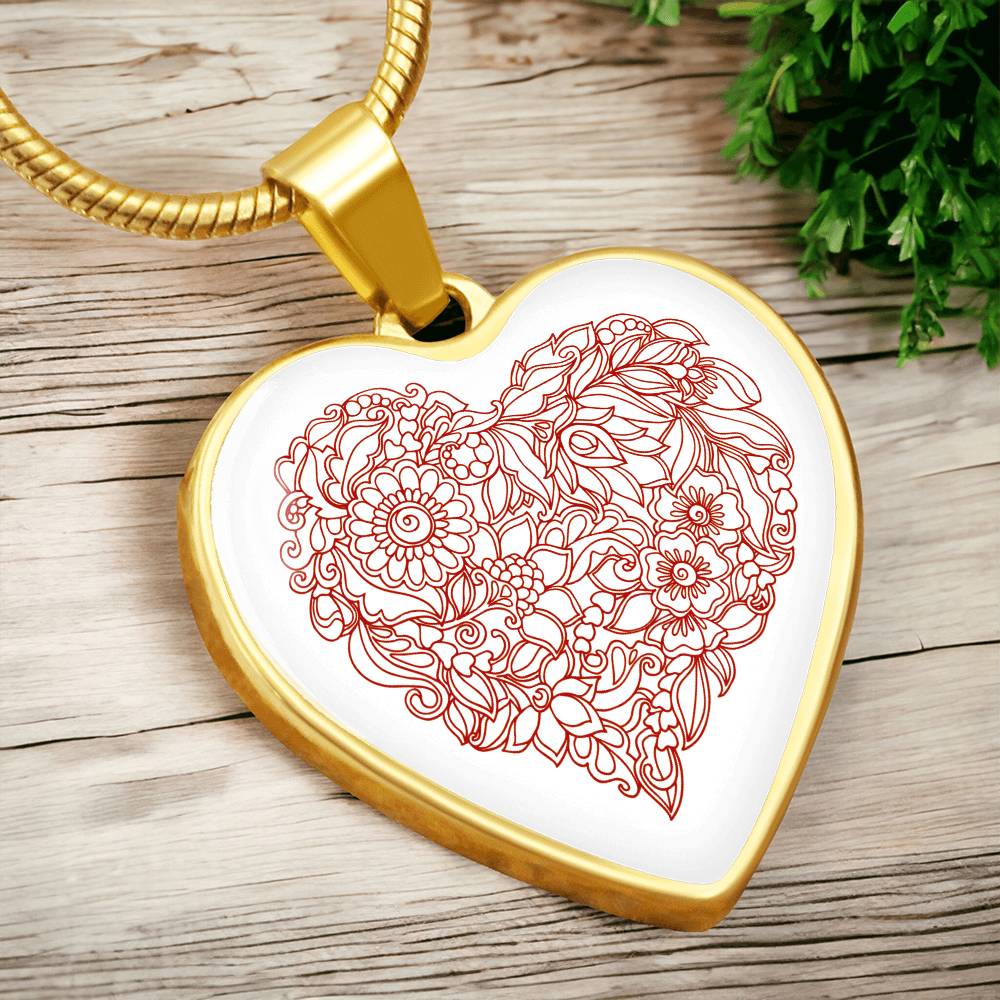 Rich Pink Filigree Floral Heart Pendant