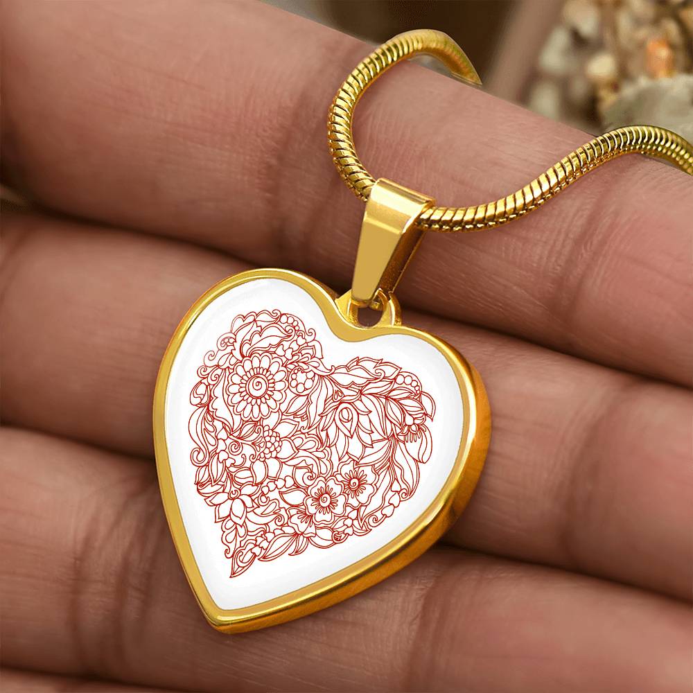 Rich Pink Filigree Floral Heart Pendant