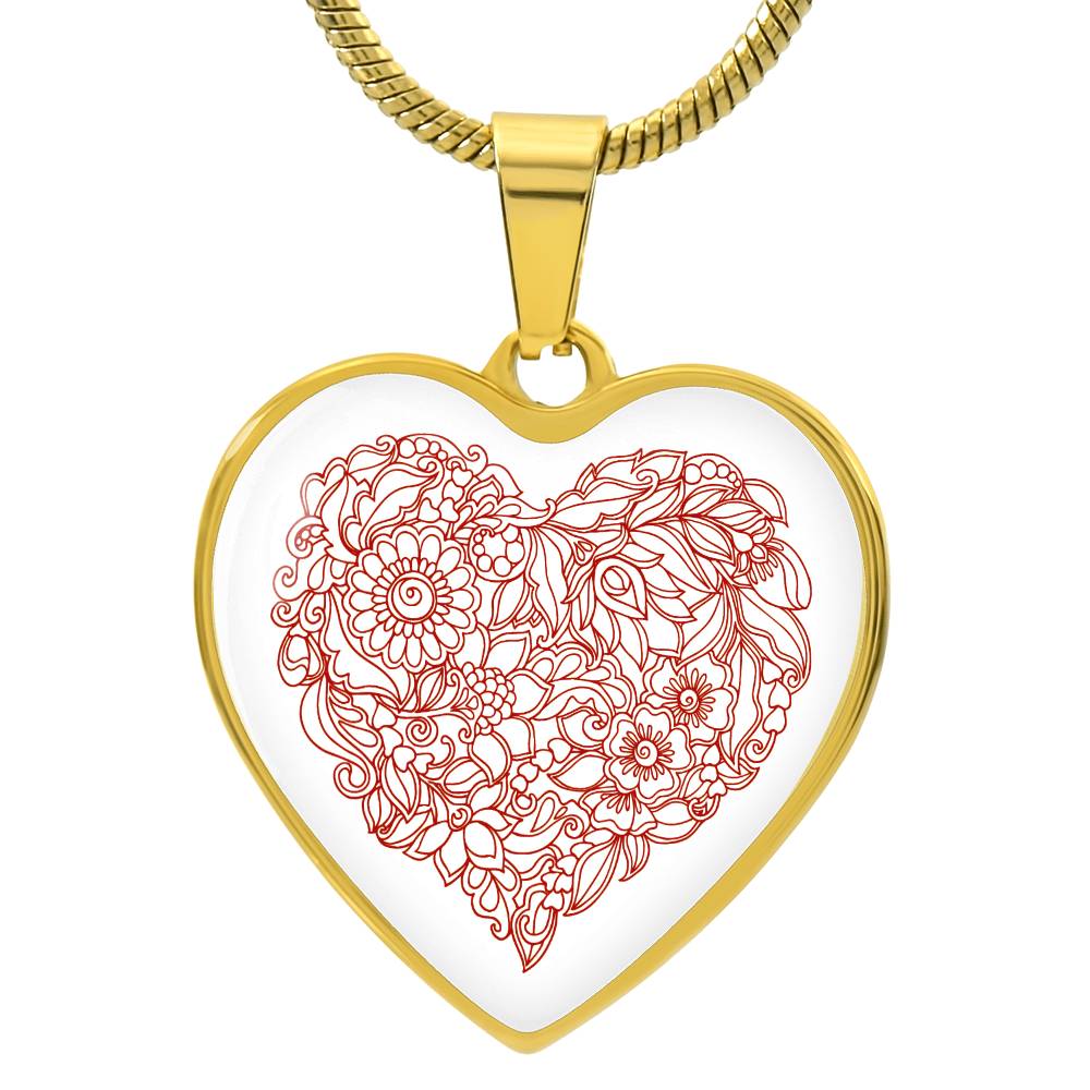 Rich Pink Filigree Floral Heart Pendant